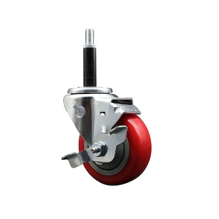 Service Caster 3.5'' Red Poly Swivel 3/4'' Expanding Stem Caster with Brake SCC-EX20S3514-PPUB-RED-TLB-34